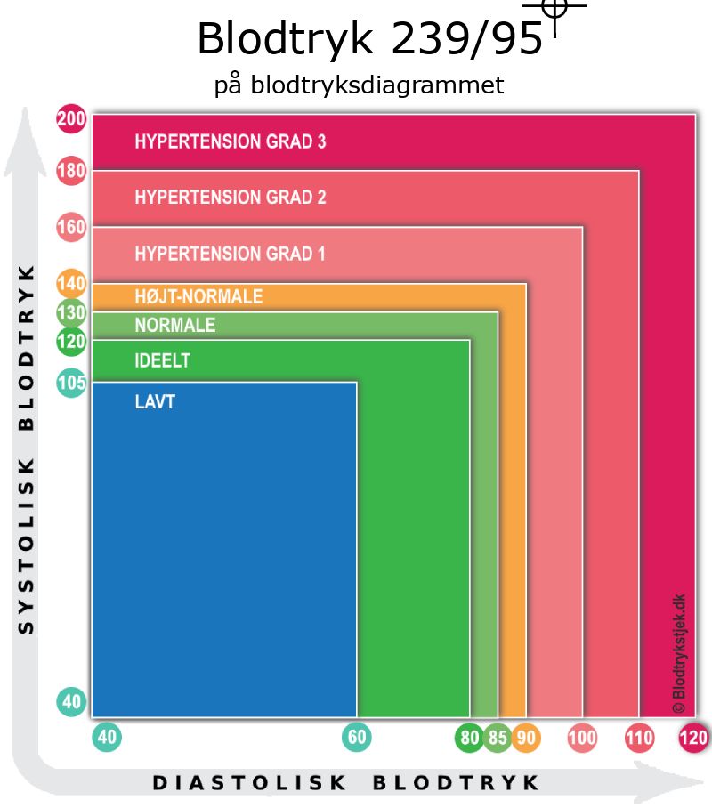Blodtryk 239 over 95 i blodtryksdiagram