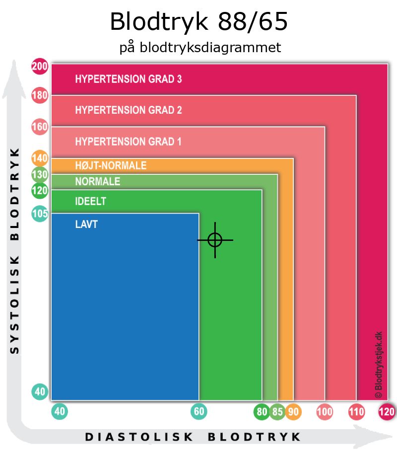 Blodtryk 88 over 65 i blodtryksdiagram